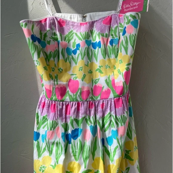 💗LILLY PULITZER PAYTON FLUORESCENT FLORAL LINE DANCE DRESS 2 - Picture 4 of 6